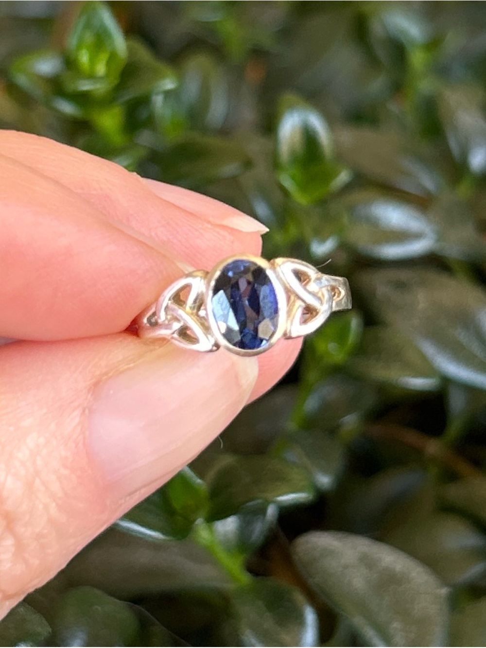 Sterling Silver Celtic Ring with Blue Sapphire Stone